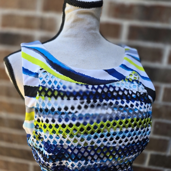 Frank Lyman Design Blue and Yellow Striped Midi Dress - Picture 7 of 11